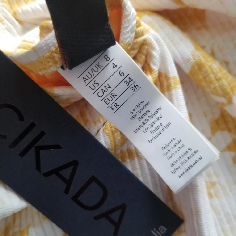 CIKADA Australia Floral Ribbed Yellow One Piece Swimsuit Size 4
